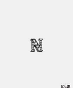 Silver N Initial With Rhinestones Locket Charm
