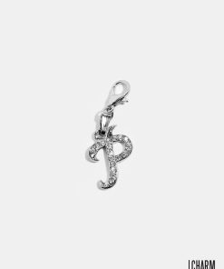 Silver Clear Italic Initial P Dangle Charm