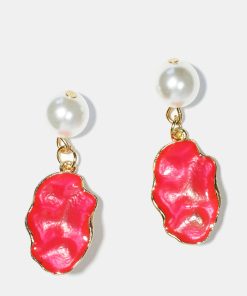 Alternative view of Pearl & Colorful Textured Dangle Earrings