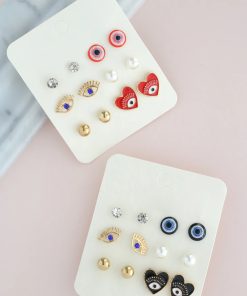 6 Pair Evil Eye Earring Set