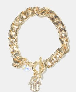 Alternative view of Thick Chain with Hamsa Hand Bracelet
