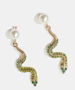 Rhinestone & Pearl Snake Earrings