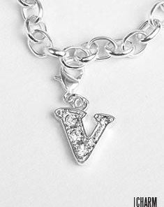 Silver Clear Initial V Dangle Charm
