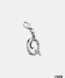 Silver Clear Italic Initial Q Dangle Charm