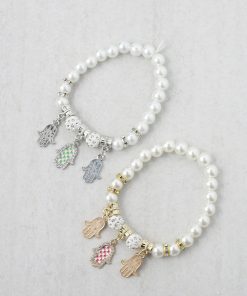 Pearl + Hamsa Hand Bracelet