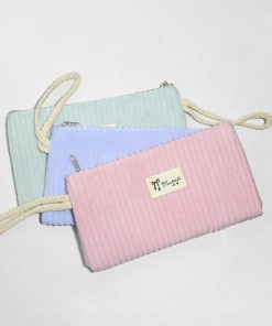 Soft Ribbed Velvet Cosmetic Pouch