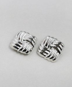 Vintage-Inspired Woven Square Button Earrings