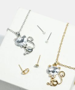 Sparkly Cat Necklace and Earring Set