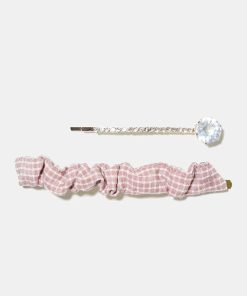 2 Piece Plaid & Gemstone Hair Pins