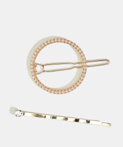 Alternative view of 2-Piece Circle & Rhinestone Hairpins