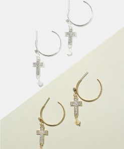 Rhinestone Cross Dangle Earrings