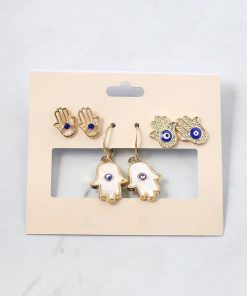 Alternative view of 3 Pair Hamsa Hand + Evil Eye Earrings