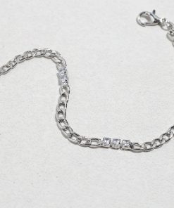 Silver Chain Bracelet with Rhinestones