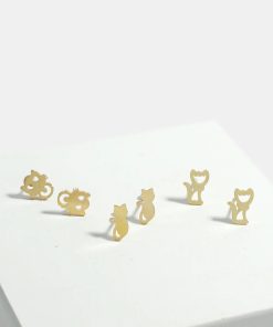 3-Pair Cats Stud Earrings Set