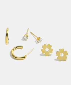 3-Pair Flower Stud & Hoop Earrings
