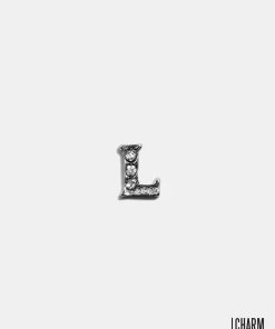 Silver L Initial With Rhinestones Locket Charm