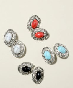 Marble Oval Clip On Earrings