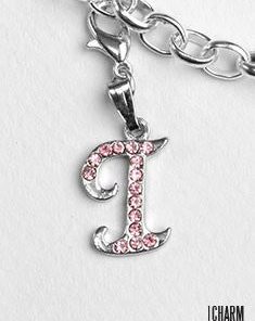 Silver Pink Italic Initial I Dangle Charm