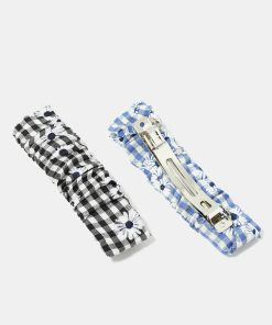 Plaid & Flower Print Hair Pin