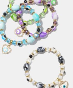 Light Color Bead Bracelet with Heart & evil Eye