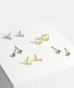 3-Pair LOVE & Heart Stud Earrings