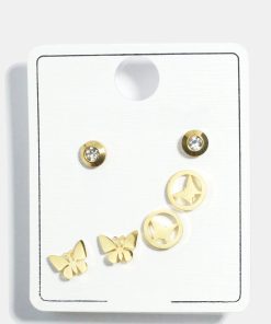 3 Pair Butterfly Stud Earring Set