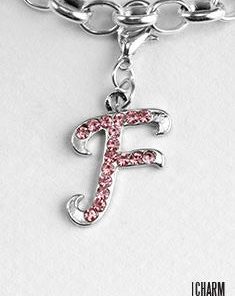 Silver Pink Initial F Dangle Charm