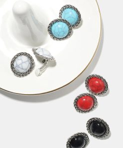 Marble Circle Clip Earrings