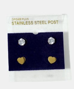 Alternative view of 2-Pair Gemstone & Heart Stud Earrings