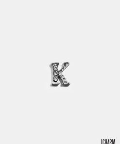 Silver K Initial With Rhinestones Locket Charm