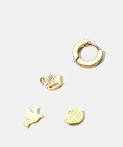 Alternative view of 4-Piece Bird & Shell Stud Earrings