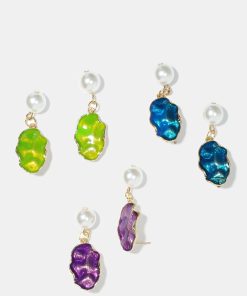 Pearl & Colorful Textured Dangle Earrings