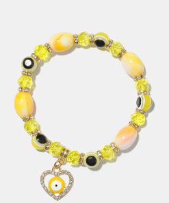 Alternative view of Light Color Bead Bracelet with Heart & evil Eye