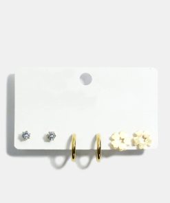 Alternative view of 3-Pair Flower Stud & Hoop Earrings