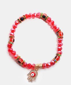 Alternative view of Red Hamsa Hand Bracelet with Multi Rhinestones