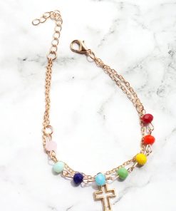Multi Bead Bracelet with Cross