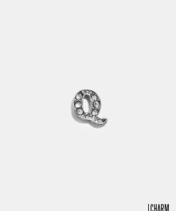 Silver Q Initial With Rhinestones Locket Charm