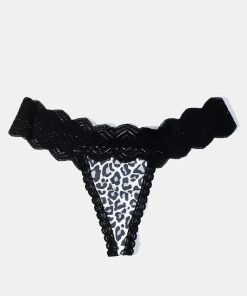 Animal Print Black Lace Thong
