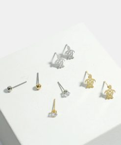 Alternative view of 3-Pair Turtle & Gemstone Earrings Set