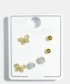 Alternative view of 3-Pair Butterfly Stud Earrings