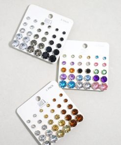 Multi-Color Rhinestone Stud Earring Pack - Gold