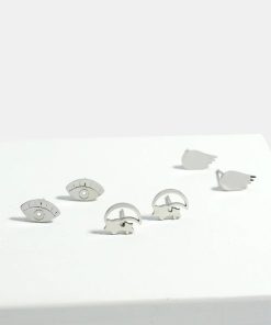 3-Pair Eye & Wings Stud Earrings