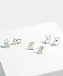3-Pair Cats Stud Earrings