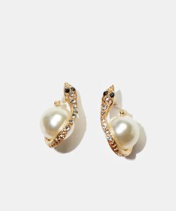 Sparkly Snake & Pearl Stud Earrings