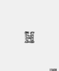 Silver H Initial With Rhinestones Locket Charm