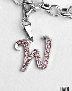 Silver Pink Italic Initial W Dangle Charm