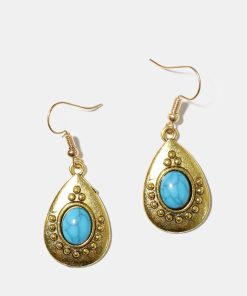 Alternative view of Turquoise Teardrop Stone Earrings