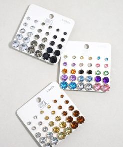 Multi-Color Rhinestone Stud Earring Pack - Silver
