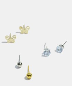 3-Pair Butterfly Stud Earrings